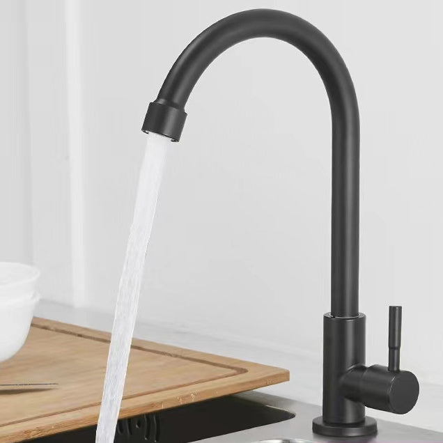 Traditional 1-Handle Faucets Black and Silver Stainless Steel Gooseneck Faucets