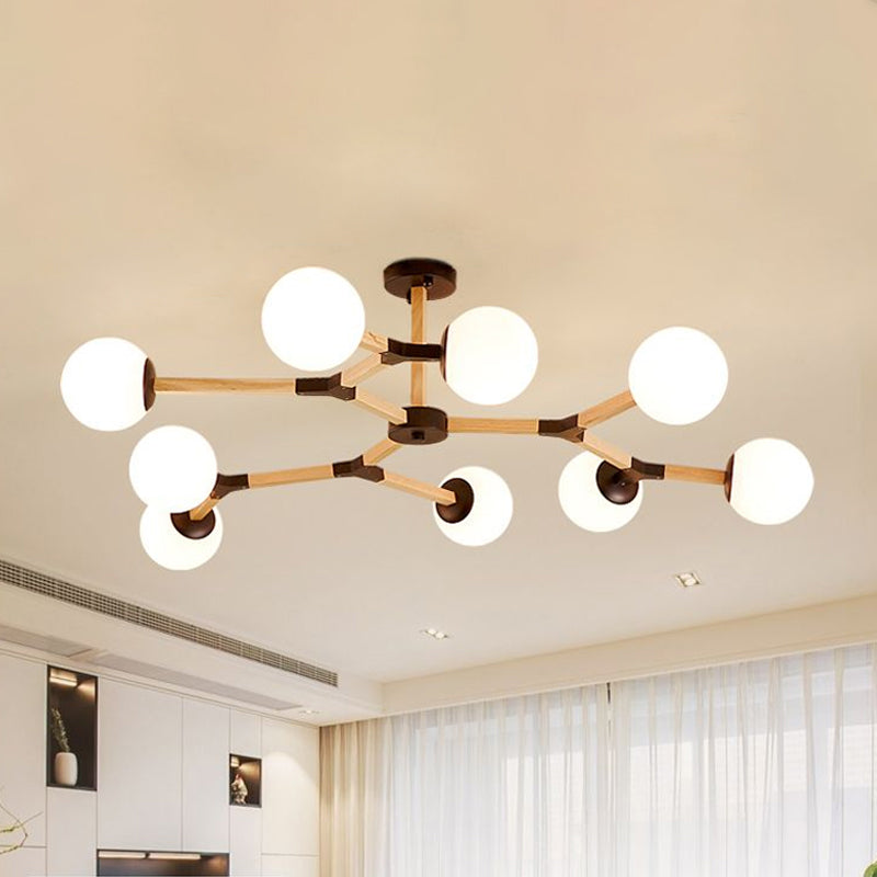 White/Black/Gold Branch Chandelier Lighting Contemporary 3/6/9 Lights Wood Hanging Ceiling Lamp with White Glass Global Shade