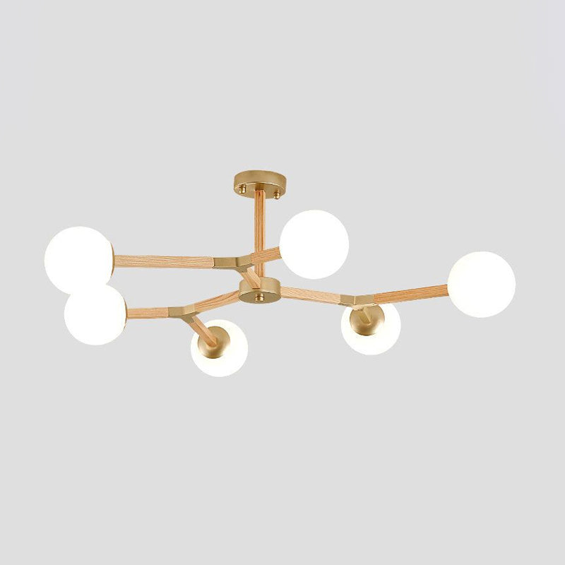 White/Black/Gold Branch Chandelier Lighting Contemporary 3/6/9 Lights Wood Hanging Ceiling Lamp with White Glass Global Shade