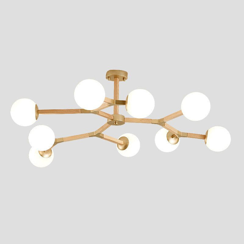 White/Black/Gold Branch Chandelier Lighting Contemporary 3/6/9 Lights Wood Hanging Ceiling Lamp with White Glass Global Shade