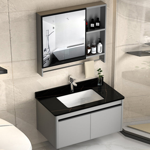 2 Doors Bathroom Vanity Mirror Grey Rectangle Single Sink Wall Mount Vanity
