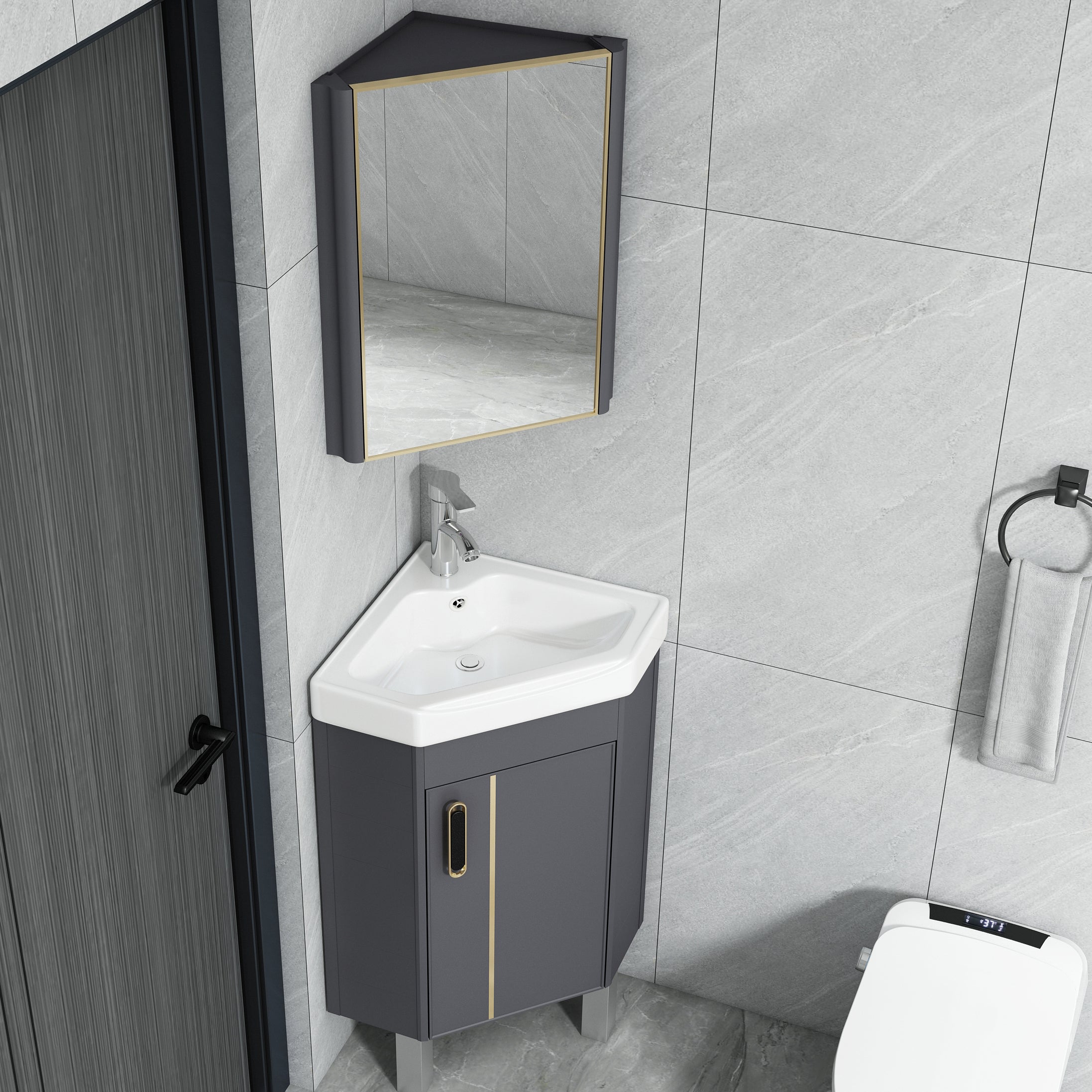Contemporary Sink Vanity Triangular Wall Mounted Corner Bath Vanity