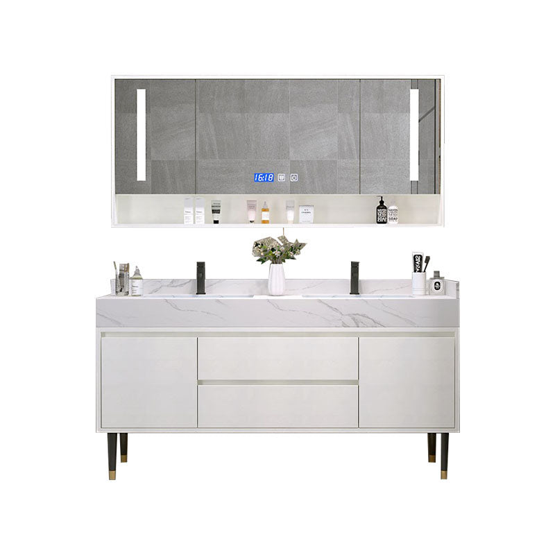 Metal Frame Vanity 2 Doors Double Sink Mirror Freestanding Vanity Set with Drawers