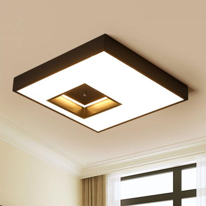 18 "/23.5" Wide Square Flush Lampada a sospensione moderna alla moda calda/bianca Illuminazione LED Acrilico Soffitto Flush Mount in nero/bianco