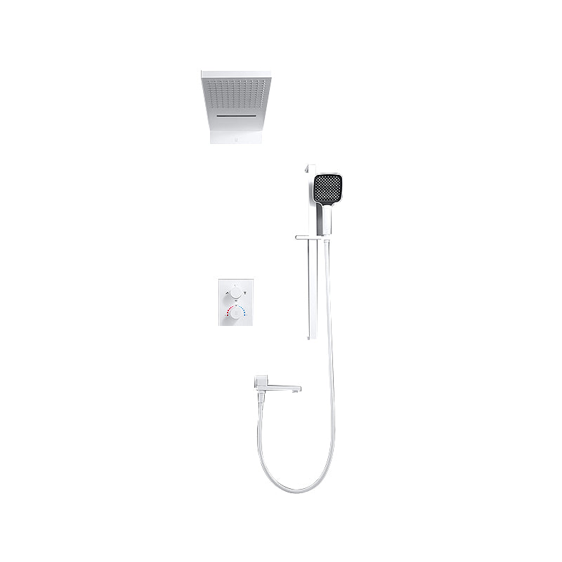 White Shower Set into The Wall Concealed Waterfall Thermostatic Shower Set Full Copper