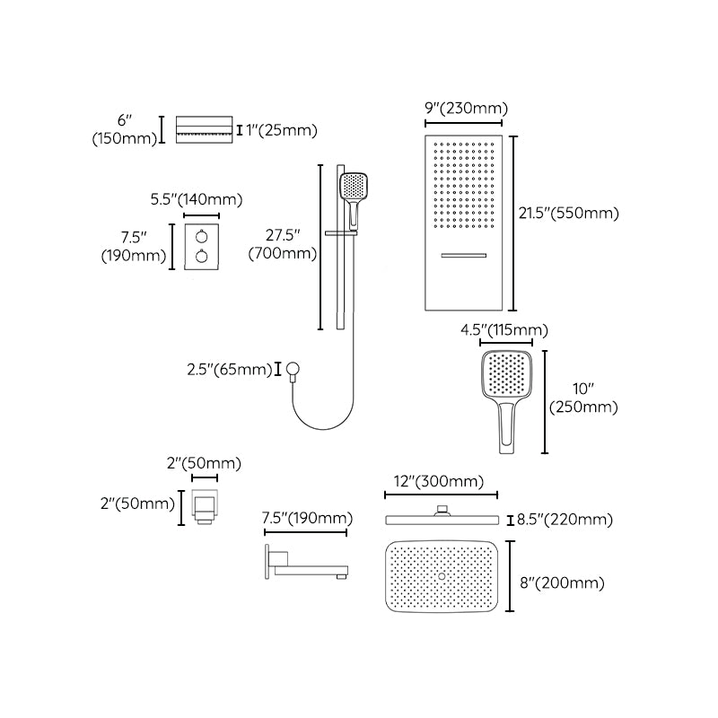 White Shower Set into The Wall Concealed Waterfall Thermostatic Shower Set Full Copper