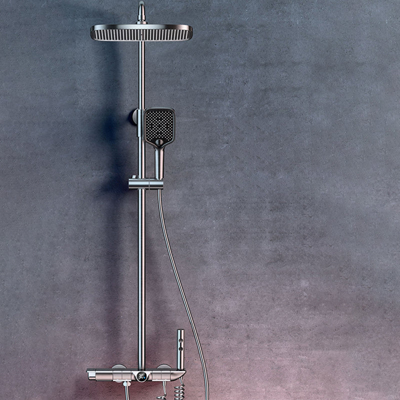 Grey Shower Set Thermostatic Button Intelligent Digital Display Bathroom Rain Shower Head