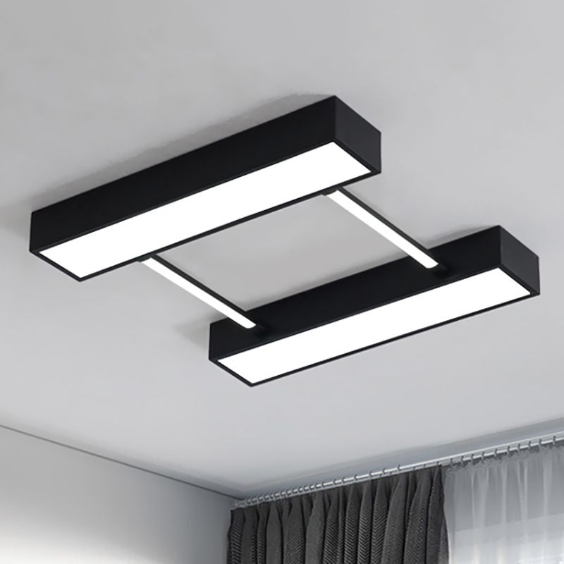 Parallele quaderförmige Unterputzleuchte aus nordischem Metall in Weiß/Schwarz mit integrierter LED-Deckenleuchte für Schlafzimmer in Warmweiß, 16"/19,5"/23,5" B