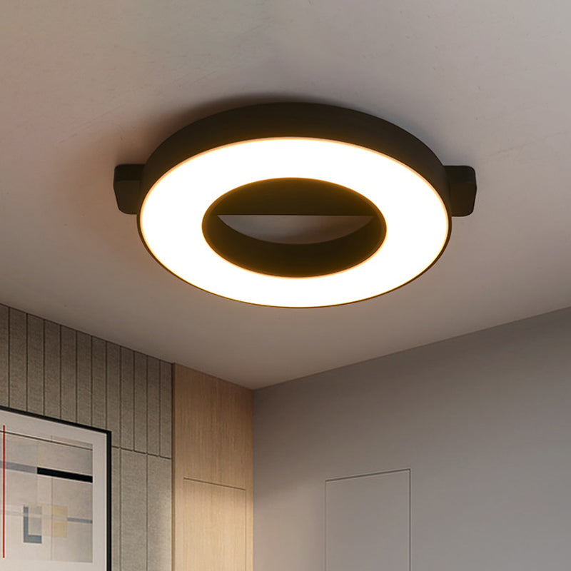 Lampada da incasso a soffitto ad anello bianco/nero Lampada da incasso a LED in metallo semplice per soggiorno in bianco caldo/bianco, diametro 16,5"/19,5"/23,5"