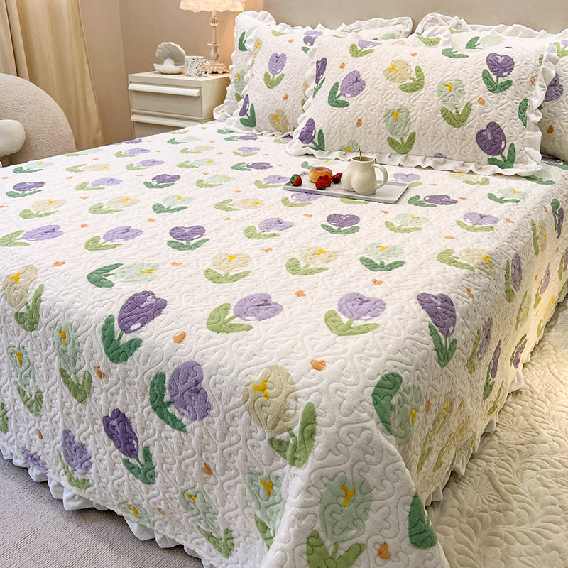 Fitted Sheet Cotton Floral Printed Wrinkle Resistant Breathable Super Soft Bed Sheet Set