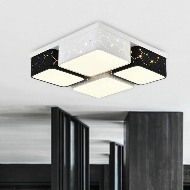 Square Bedroom Flush Ceiling Light Acrylic Warm/White Lighting LED Contemporary Ceiling Mount Fixture in Black