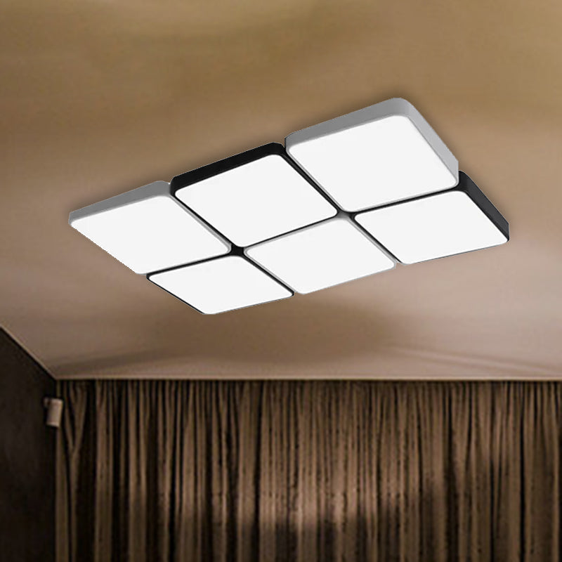 Simple Style 4/6 Lumière Flush Mount Light with Acrylic Shade White Rectangulaire / Squared Ceiling Lamp, Warm / White Light