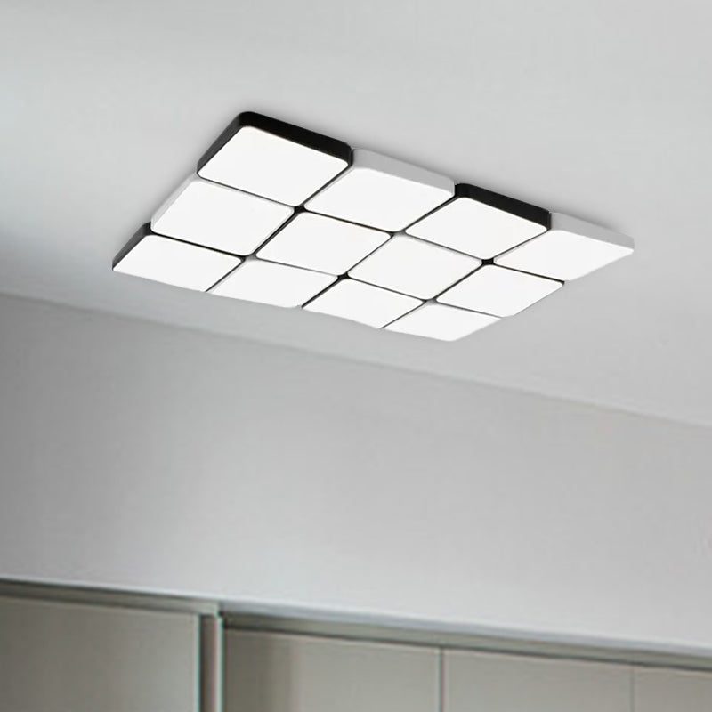 Simple Style 4/6 Lights Flush Mount Light with Acrylic Shade White Rectangular/Squared Ceiling Lamp, Warm/White Light