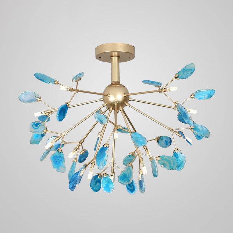 Starburst Semi Flush Mount Ceiling Fixture Nordic Metal and Agate Gold Ceiling Flush Mount for Bedroom