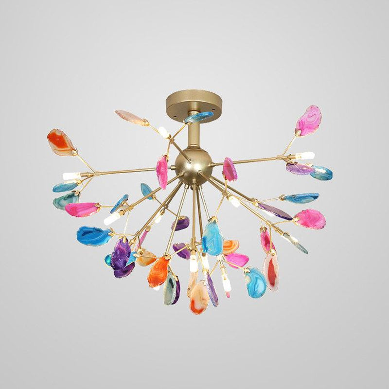 Starburst Semi Flush Mount Ceiling Fixture Nordic Metal and Agate Gold Ceiling Flush Mount for Bedroom