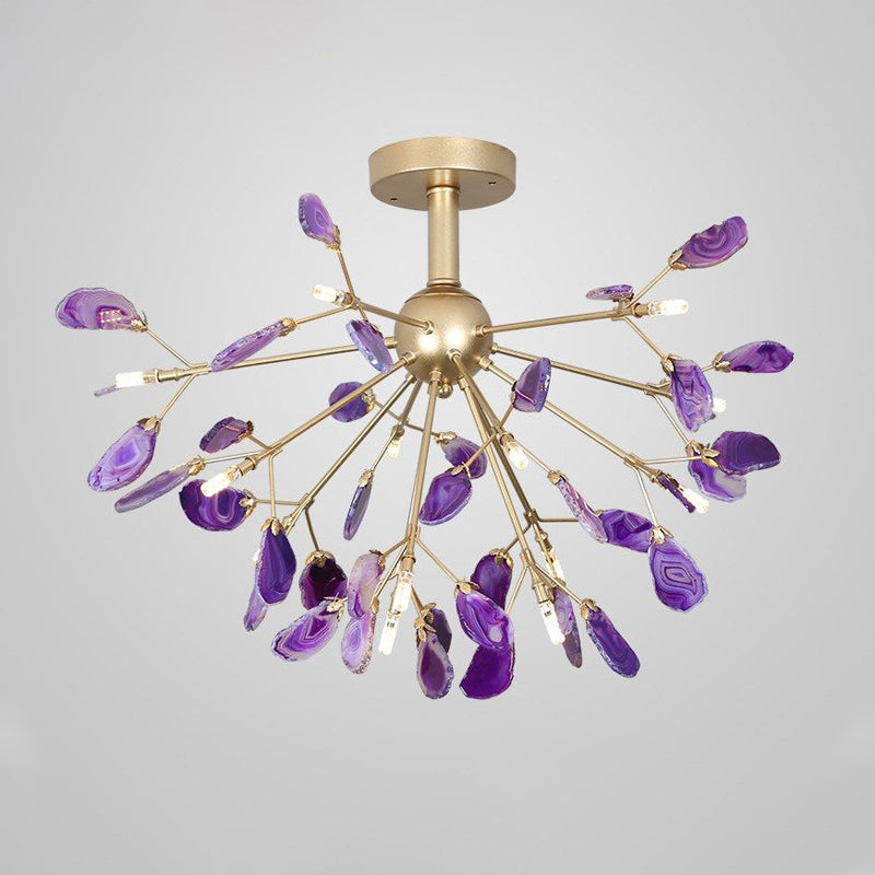 Starburst Semi Flush Mount Ceiling Fixture Nordic Metal and Agate Gold Ceiling Flush Mount for Bedroom