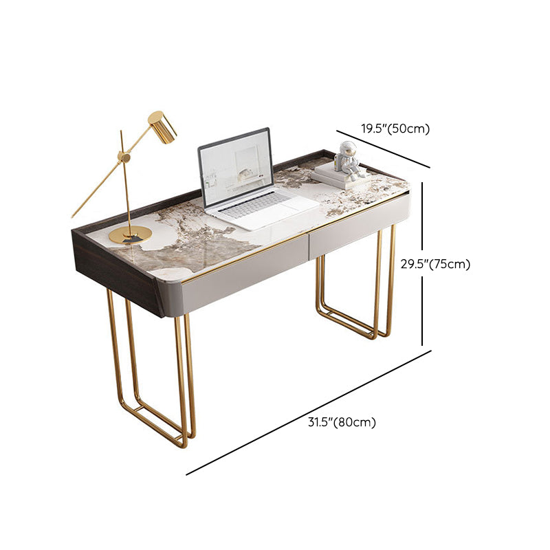 2 Drawers Writing Desk Stone 29.53" Tall Office Desk with Sled Base