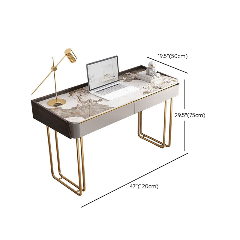 2 Drawers Writing Desk Stone 29.53" Tall Office Desk with Sled Base