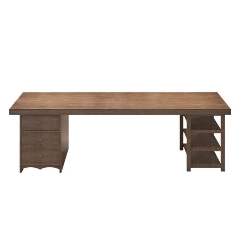 Modern Solid Wood Office Desk Rectangle Task Desk with Drawers and Shelves