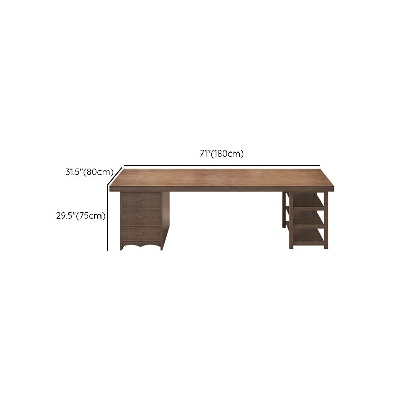 Modern Solid Wood Office Desk Rectangle Task Desk with Drawers and Shelves