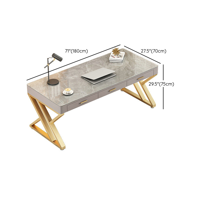 Glam Stone Writing Desk Sled Base 29.53" Tall Office Desk with Drawers