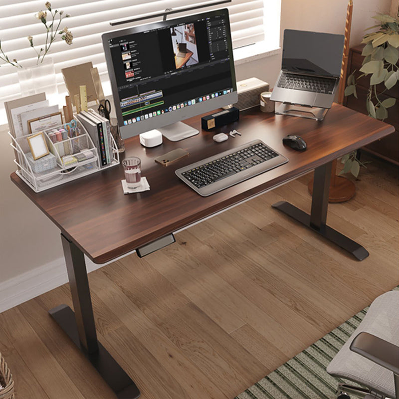 Rectangular Shaped Computer Desk Brown Wooden Gaming Desk for Home