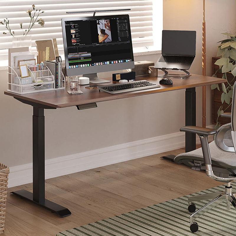 Rectangular Shaped Computer Desk Brown Wooden Gaming Desk for Home