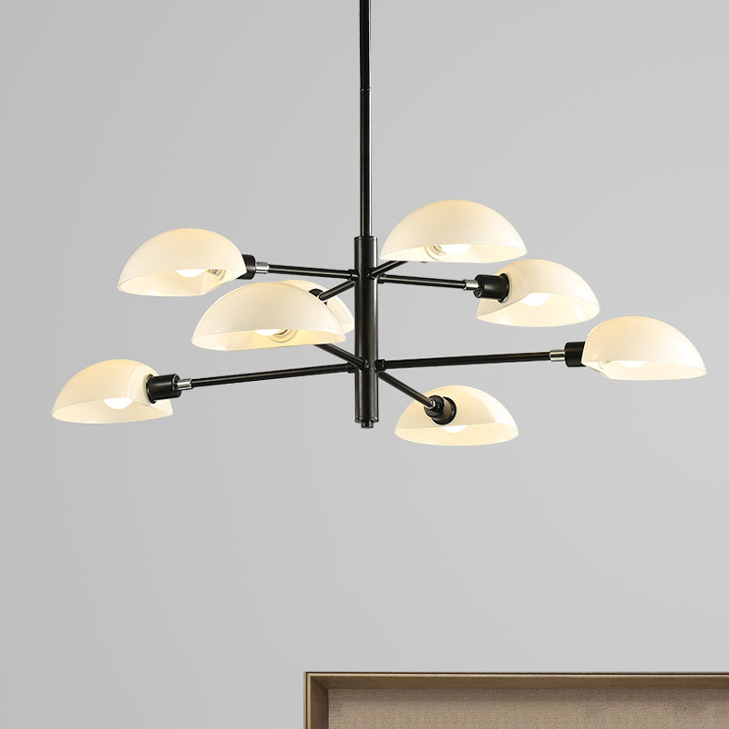 1/2 Tiers Chandelier Lamp Spoon Shade Nordic Simple Style Metal 4/6/8 Lights Hanging Ceiling Light with Black/Gold Rod