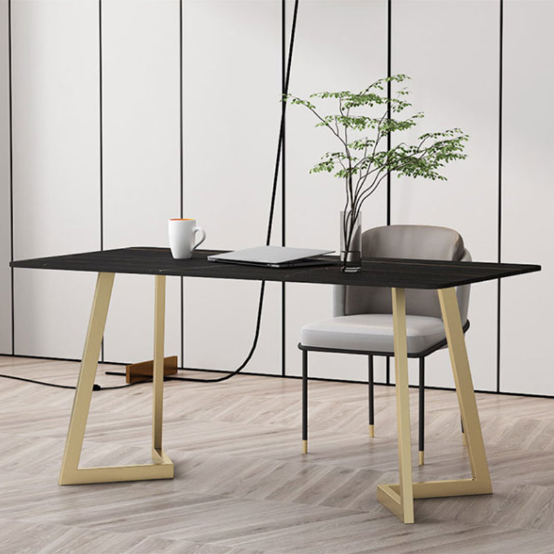 Modern Stone Curved Writing Desk 29.53-inch Tall Gold Office Desk