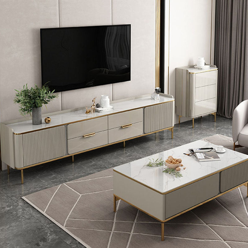 Glam TV Media Console Enclosed Storage TV Console with 4 Drawers