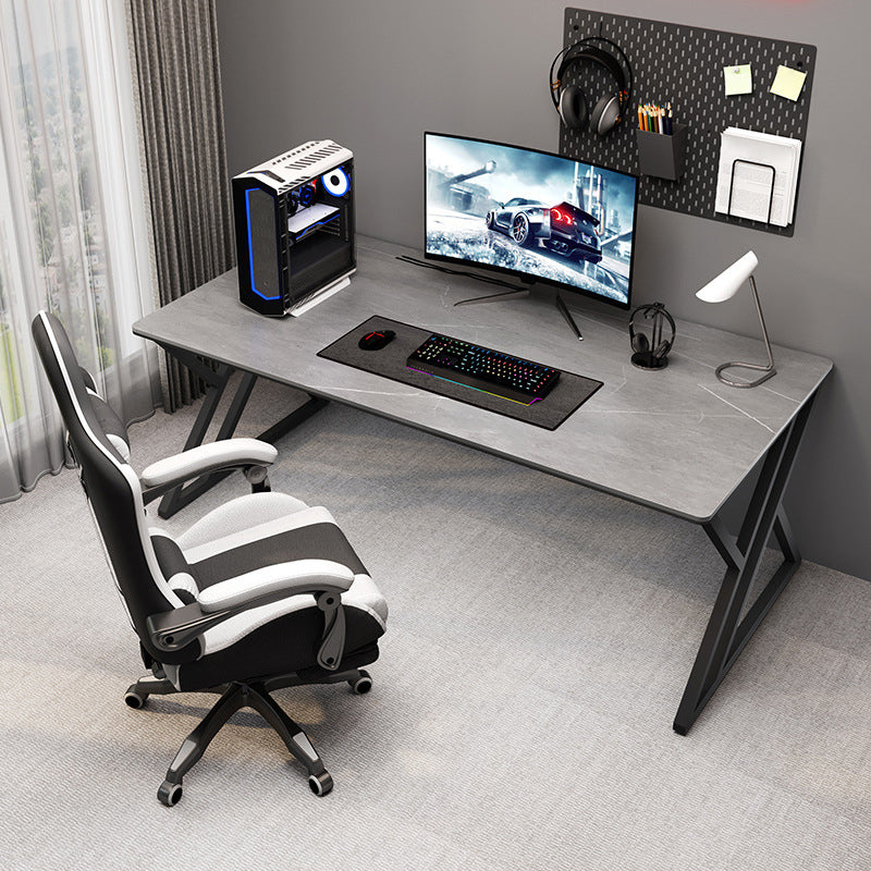 Stone Rectangular Gaming Desk 29.53-inch Tall Computer Desk with Iron Legs