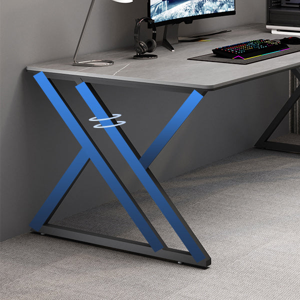 Stone Rectangular Gaming Desk 29.53-inch Tall Computer Desk with Iron Legs