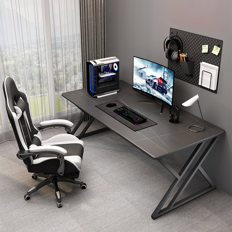 Stone Rectangular Gaming Desk 29.53-inch Tall Computer Desk with Iron Legs