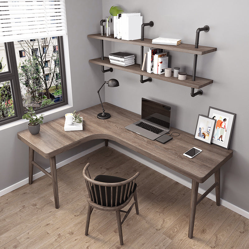 Industrial L-Shape Office Desk Solid Wooden Writing Desk for Office