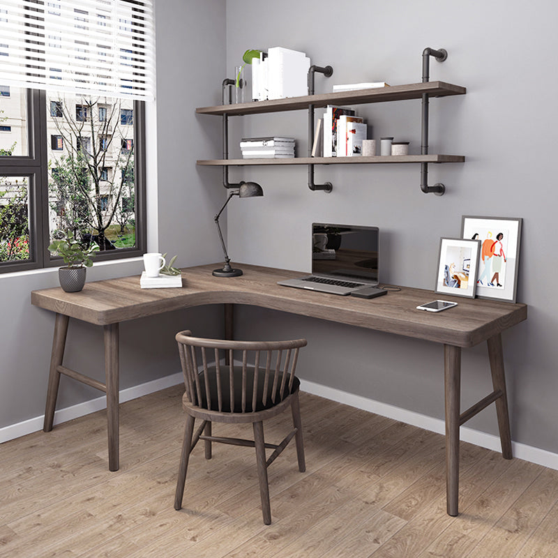 Industrial L-Shape Office Desk Solid Wooden Writing Desk for Office