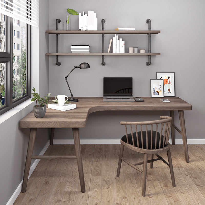 Industrial L-Shape Office Desk Solid Wooden Writing Desk for Office