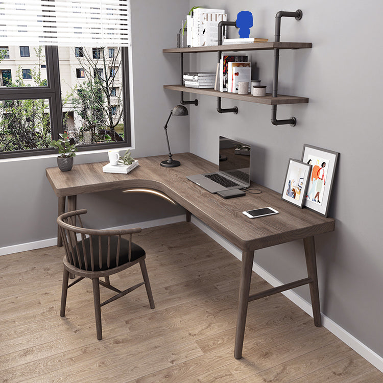 Industrial L-Shape Office Desk Solid Wooden Writing Desk for Office