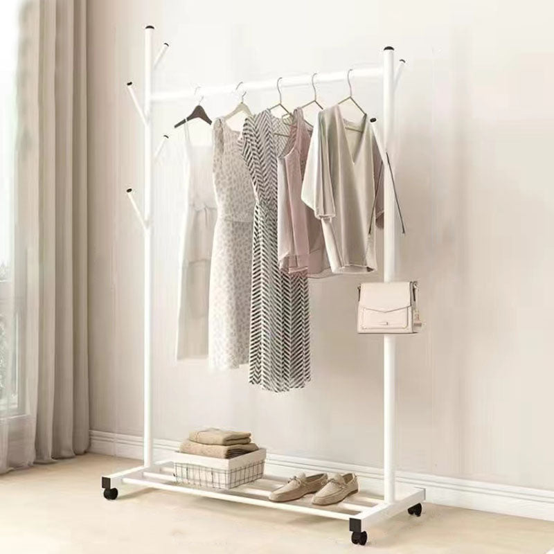 Classic Solid Color Coat Rack Free Standing Clothes Hanger with Storage Shelving