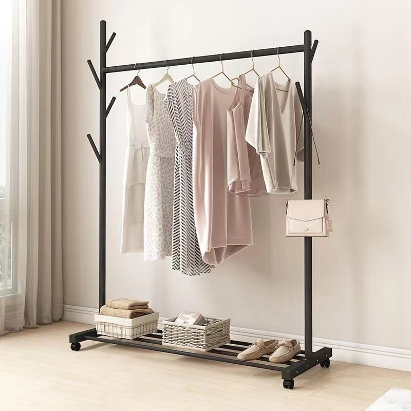 Classic Solid Color Coat Rack Free Standing Clothes Hanger with Storage Shelving