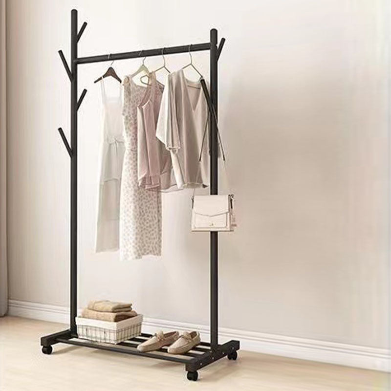 Classic Solid Color Coat Rack Free Standing Clothes Hanger with Storage Shelving