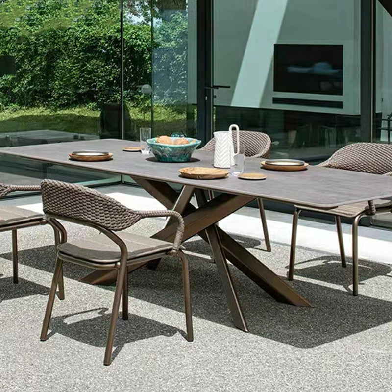 Outdoor Rectangle Patio Table Contemporary Stone and Aluminum Dining Table