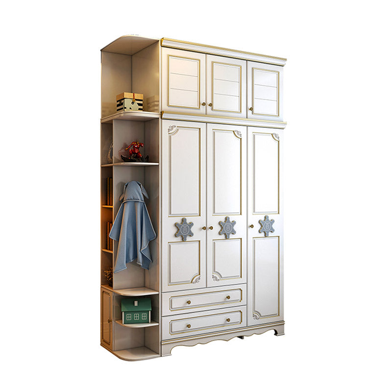 Contemporary Wooden Wardrobe Cloth Rod Included Kids Closet for Bedroom