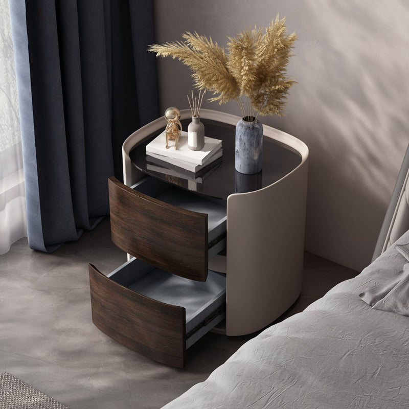 2 - Drawer Contemporary Nightstand Antique Finish Bedside Cabinet