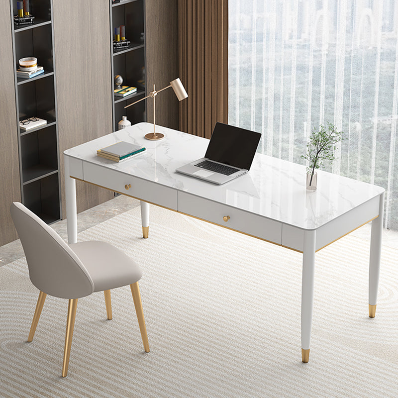 Glam 29.53" Tall Writing Desk Parsons Base White Office Desk with Drawer