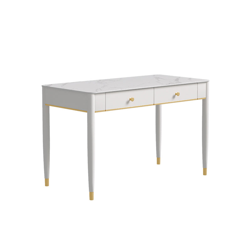 Glam 29.53" Tall Writing Desk Parsons Base White Office Desk with Drawer