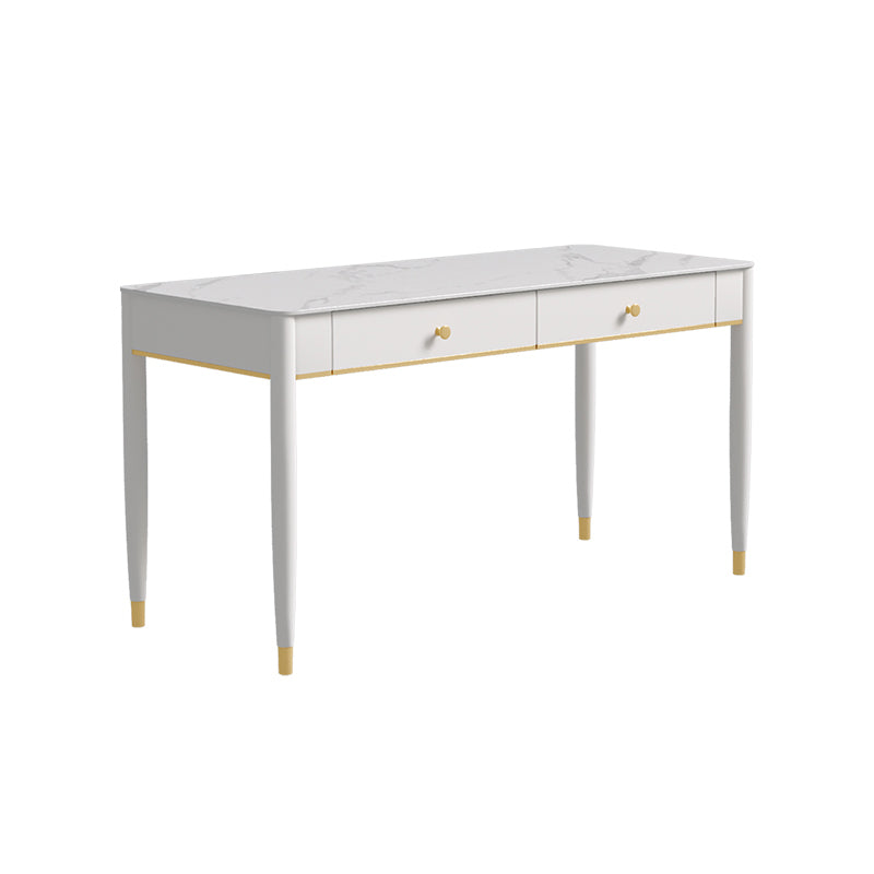 Glam 29.53" Tall Writing Desk Parsons Base White Office Desk with Drawer