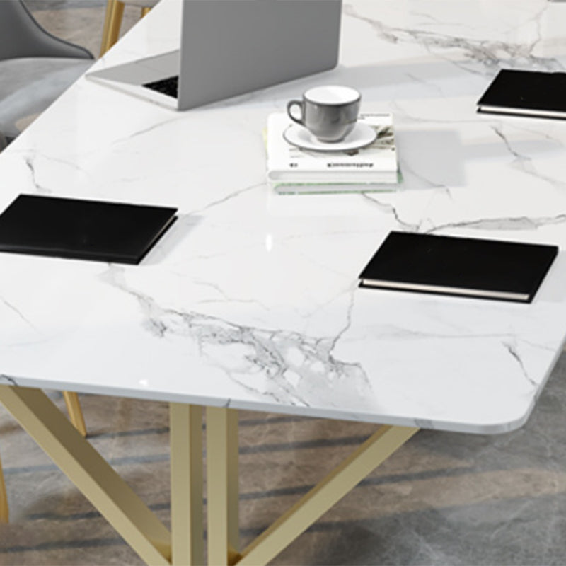 Glam Marble Curved Office Desk 29.53-inch Tall White Writing Desk