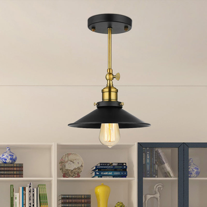 1 Bulb Conical Ceiling Lighting Vintage Stylish Black Metallic Semi Flush Ceiling Light for Dining Room