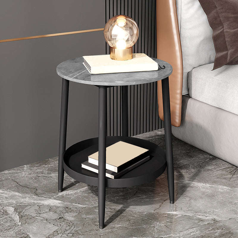 Contemporary Accent Table Nightstand Antique Finish Open Storage Bed Nightstand