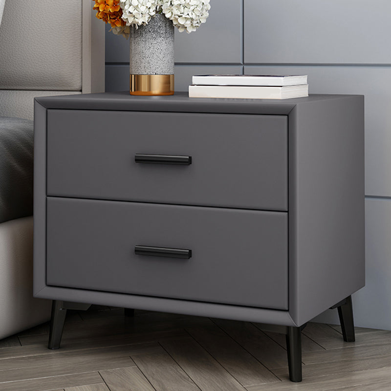 2 - Drawer Contemporary Accent Table Nightstand Faux Leather Bed Nightstand